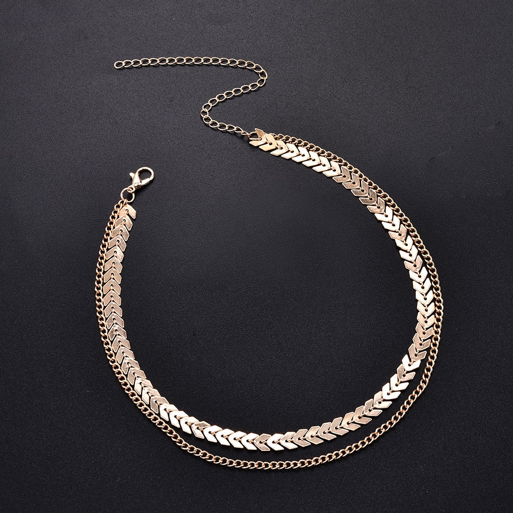 Women Lady Elegant V Sequins Chain Necklace - My Store