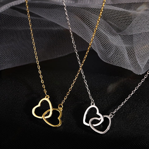 Silver Color Double Heart Choker Necklace for Women - My Store